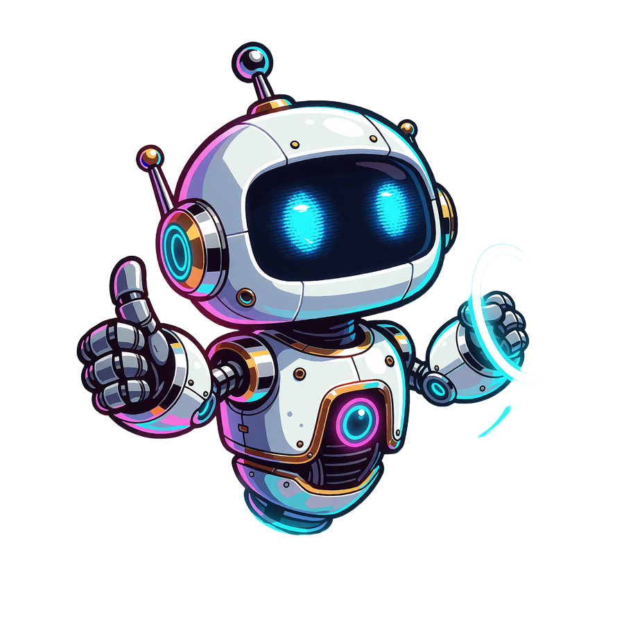 Biało-chromowy robot Cybot z neonowym pierścieniem energii - maskotka sekcji gier Casoola Casino
