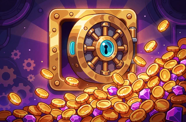 Mosiężny skarbiec ze złotymi monetami - automat z progresywnym jackpotem w Casoola Casino