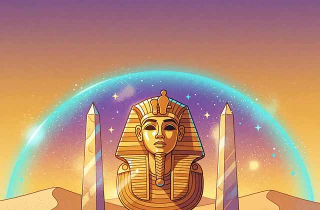 Złota maska faraona w świecącym portalu - slot Neon Pyramid dostępny w Casoola Casino